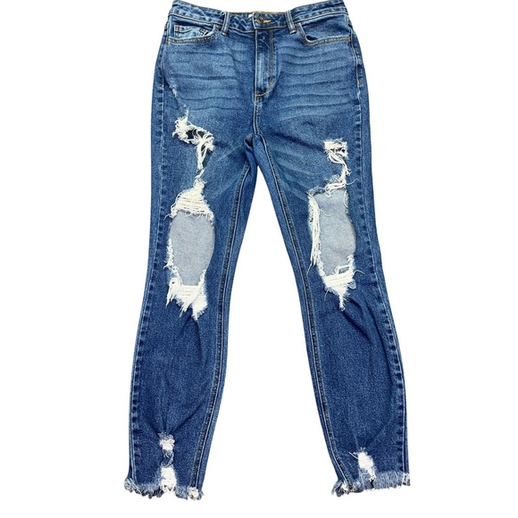 Cello Distressed Skinny Jeans Ripped Frayed Hem Blue Sz 9 Fits 28"‎ Farm Grunge - Picture 1 of 9